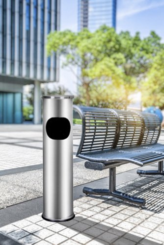 Standing ashtray and trashcan small steel METLEX MX9158SL