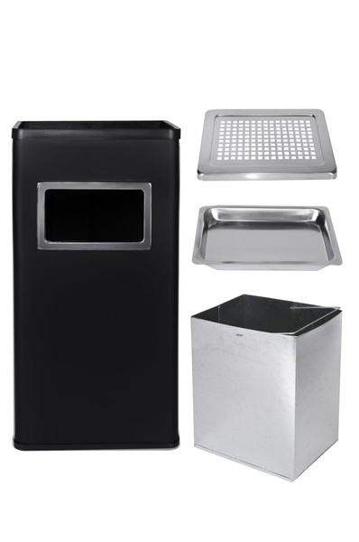 Standaschenbecher, Kombi-Wandascher mit Mülltonne, schwarz, H 62 cm