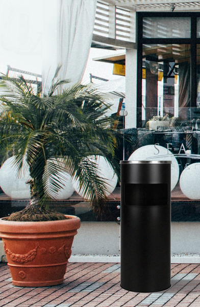 Standaschenbecher, Kombi-Ascher mit Mülltonne, schwarz, H 61 cm